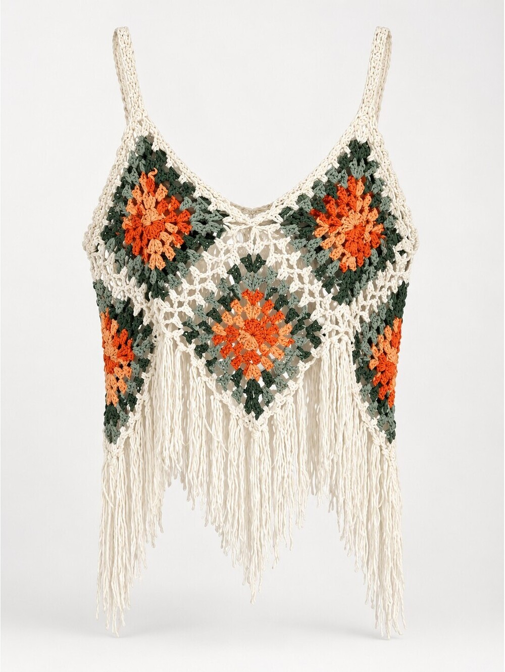 Vivid Women’s M Crochet Granny Square Fringe Boho Festival Tank Top